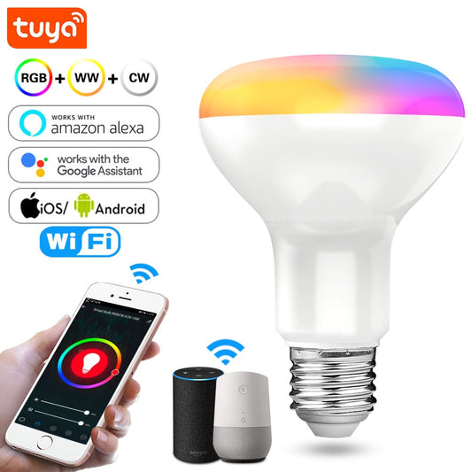 Tuya Smart LED Bulb E27 15W WiFi Light Dimmable RGB + Warm + White Work with Alexa Google Home Smart Life APP Voice Control