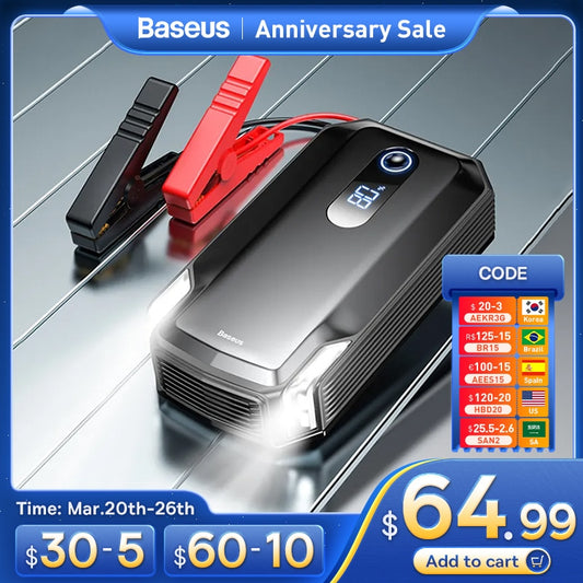 Baseus 20000mAh Car Jump Starter Power Bank 2000A 10000mAh Car Battery Charger Auto Emergency Booster Starting Device Jump Start