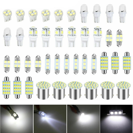 42 Pcs Car Interior White LED Light Mini Bulbs Kit 6000K Canbus Combo Map Trunk Dome Footwell Lamp License Plate Lights Bulbs
