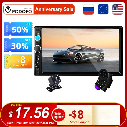 Podofo 2 din Car Radio 7&quot; HD Autoradio Multimedia Player 2DIN Touch Screen Auto audio Car Stereo MP5 Bluetooth USB TF FM Camera