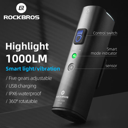 ROCKBROS 2021 Smart Bike Lights Bicycle IPX6 Waterproof Bicycle Light Front USB Rechargeable LED Cycling Light Bike Accessory